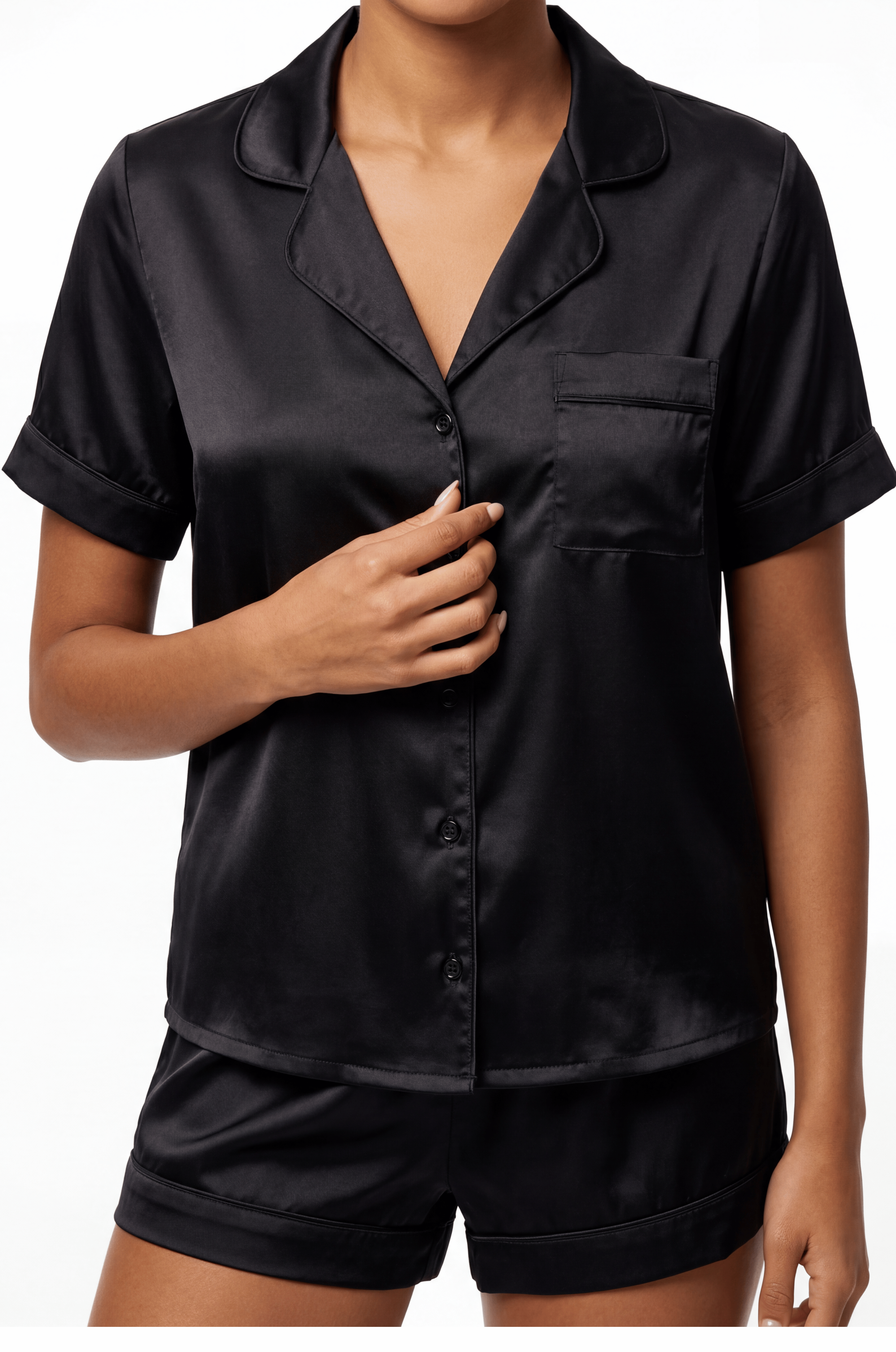 Pijama Americano Feminino Madame Bela em Cetim Cor Preta