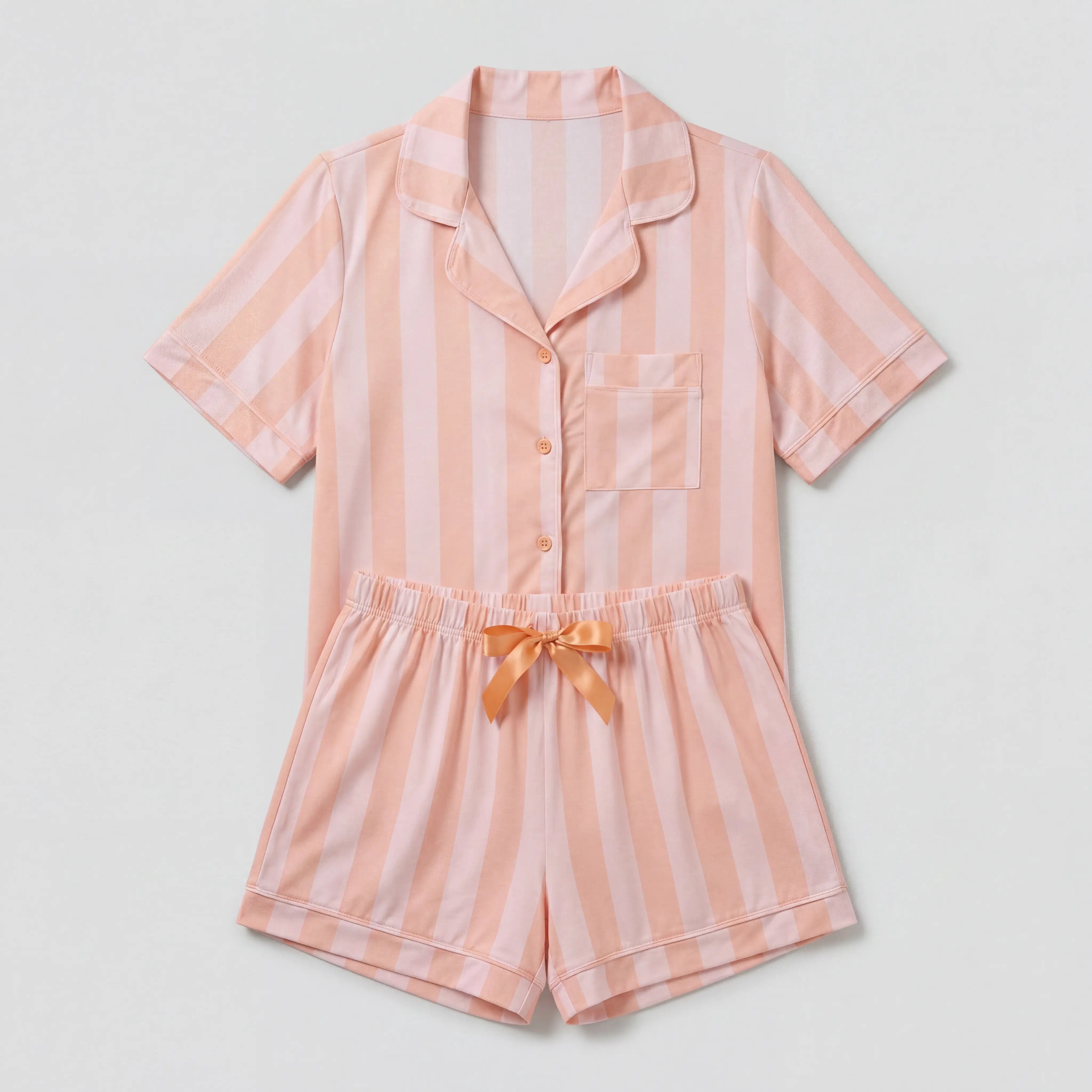 Pijama Americano Curto Feminino Madame Bela Listrado Cor Salmão