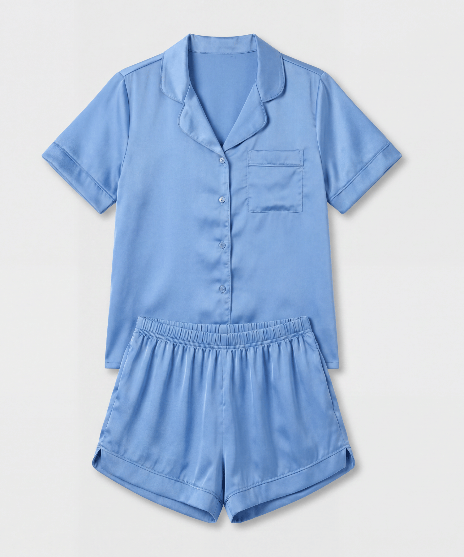 Pijama Americano Curto Feminino Cetim Madame Bela Cor Azul