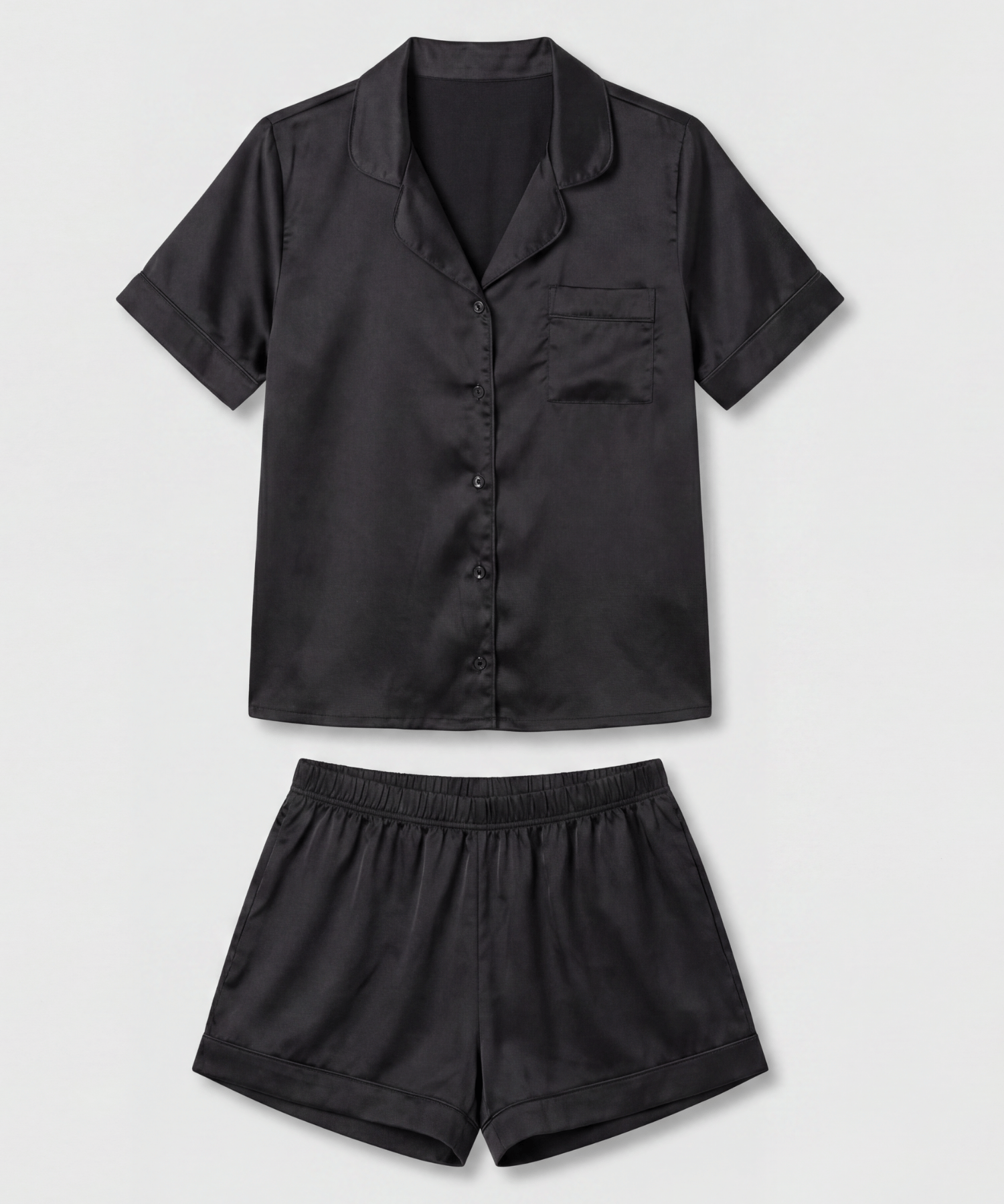 Pijama Americano Feminino Madame Bela em Cetim Cor Preta